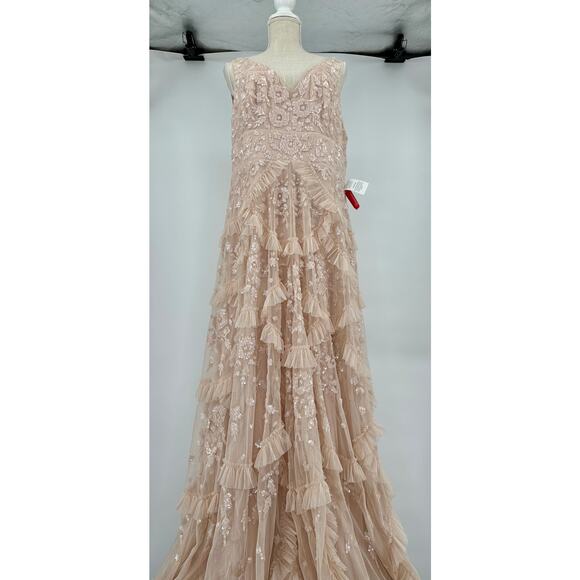 Mac Duggal‎ Blush Sequined Scallop Ruffle Tiered V-Neck Gown #9162 Size 14 - Picture 5 of 14